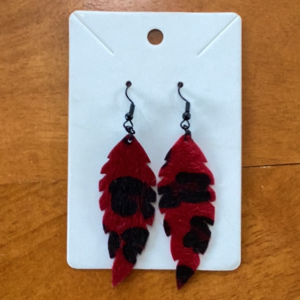 Red and Black Faux Leather Earrings